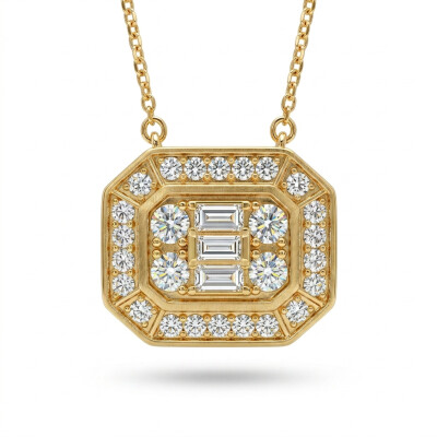 Collier or jaune pendentif diamants