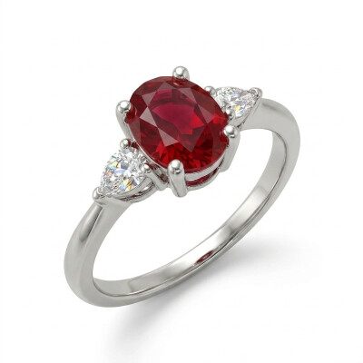 Bague or blanc, rubis et diamants