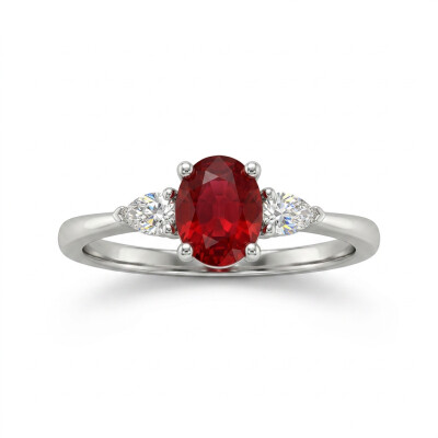 Bague or blanc, rubis et diamants