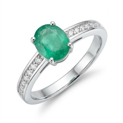 Bague or blanc, émeraude et diamants