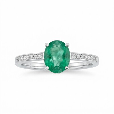 Bague or blanc, émeraude et diamants