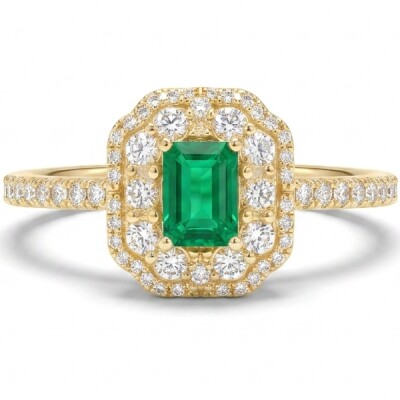 Bague or jaune, émeraude et diamants