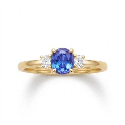 Bague or jaune, saphir et diamants