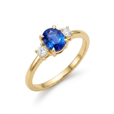 Bague or jaune, saphir et diamants