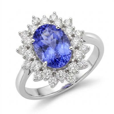 Bague or blanc tanzanite et diamants