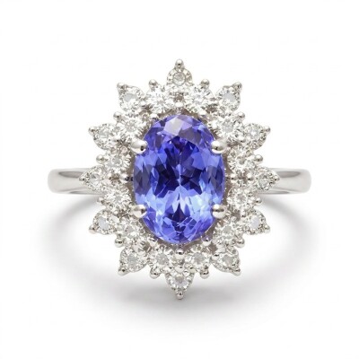 Bague or blanc tanzanite et diamants