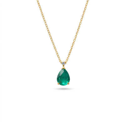 Collier or jaune, émeraude poire et diamants