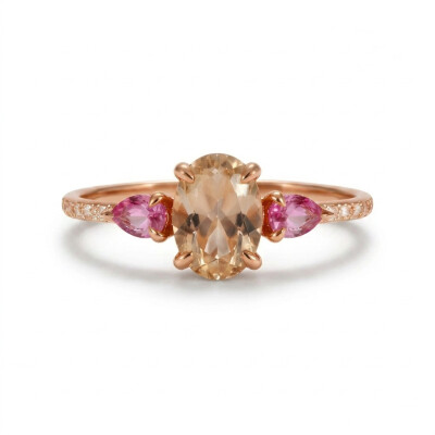 Bague or rose, morganite, saphirs rose et diamants