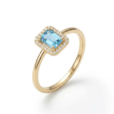 Bague or jaune, topaze blue London et diamants