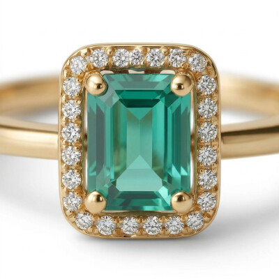 Bague or jaune, agate verte et diamants