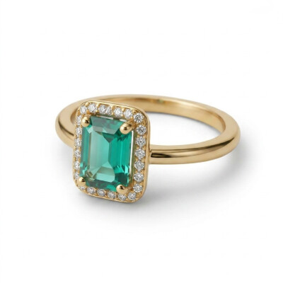 Bague or jaune, agate verte et diamants