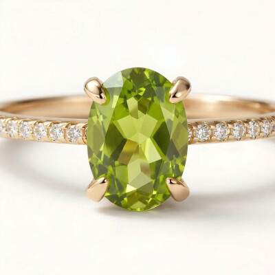 Bague or jaune, péridot et diamants