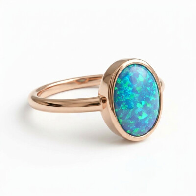 Bague or rose doublet opale noire