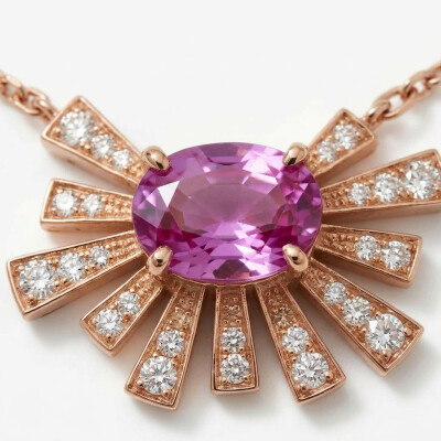 Collier or rose, pendentif saphir rose et diamants