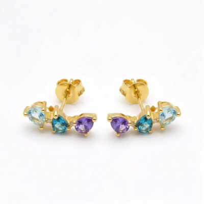Boucles d'oreilles or jaune et pierres fines