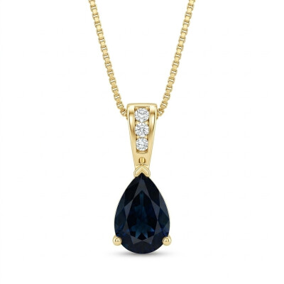 Pendentif or jaune saphir poire et diamants