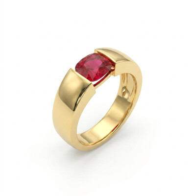 Bague jonc or jaune et rubis ovale