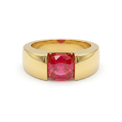 Bague jonc or jaune et rubis ovale