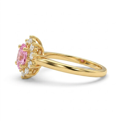Bague or rose, saphir rose taille ovale et diamants