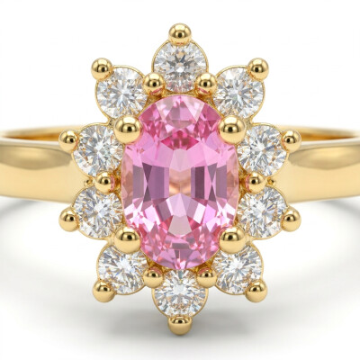 Bague or rose, saphir rose taille ovale et diamants