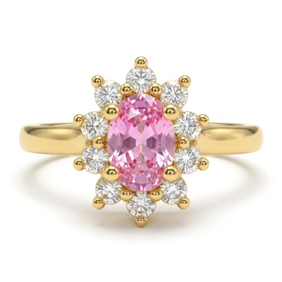 Bague or rose, saphir rose taille ovale et diamants