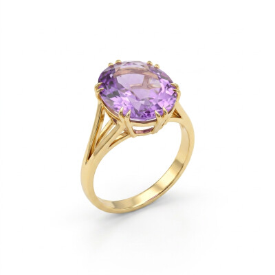 Bague or jaune et améthyste taille ovale