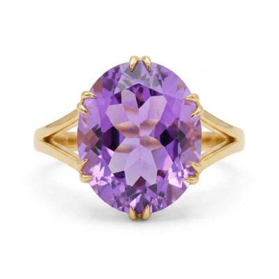 Bague or jaune et améthyste taille ovale