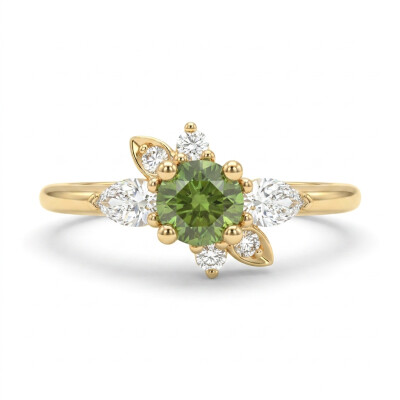 Bague or rose, saphir vert taille brillant et diamants