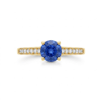 Bague or jaune saphir taille et diamants
