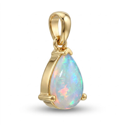 Pendentif or jaune opale blanche taille poire