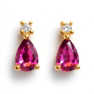Boucles d'oreilles or rose, rhodiolite et diamants