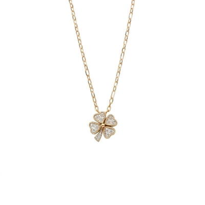 Collier or rose et trèfle diamants