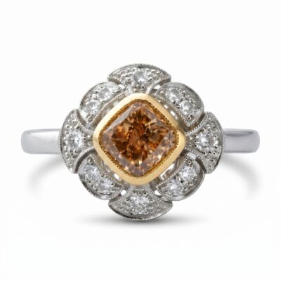 Bague en platine diamant brun de 1ct et diamants de 0.170ct