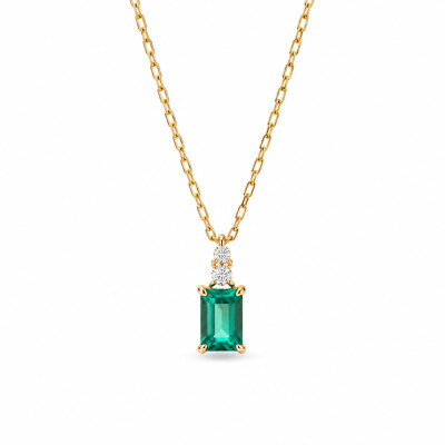 Collier or jaune, émeraude et diamants