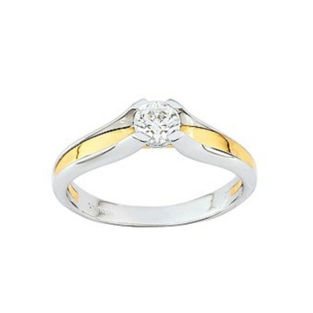 Bague solitaire Diamant et Or jaune et gris (taille 56)