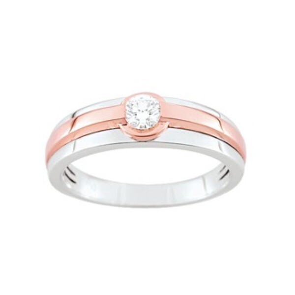 Bague solitaire Diamant Or rose et gris