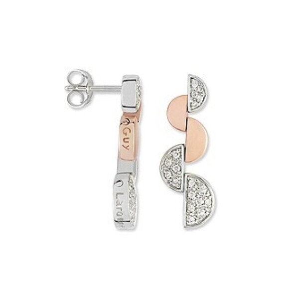 Boucles d'oreilles pendantes Diamant 0.18 carats et Or gris et rose