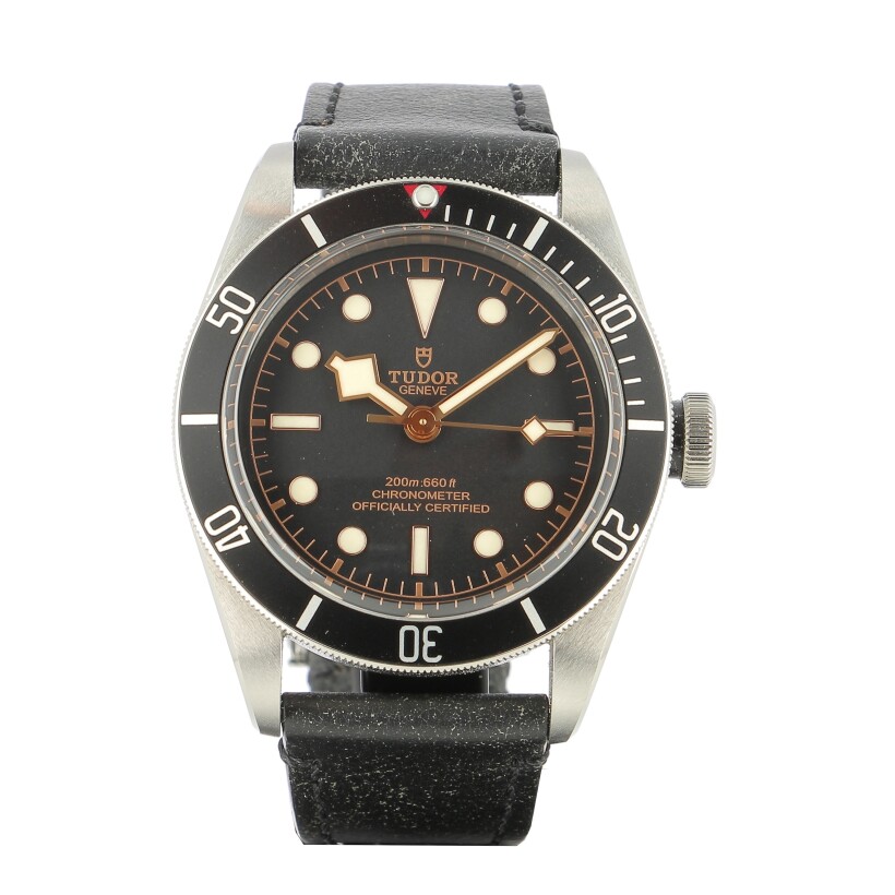 TUDOR Black Bay watch, 41 mm steel case, aged leather strap