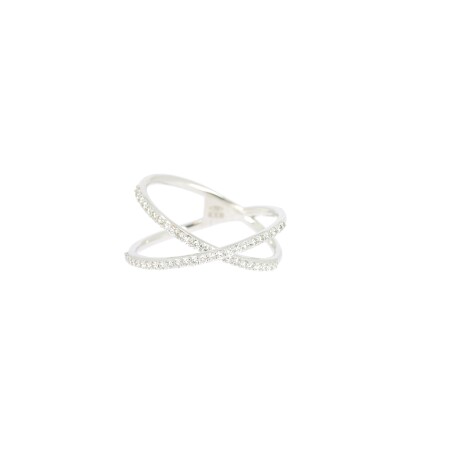 Bague Double Croise or blanc demi serti diamants