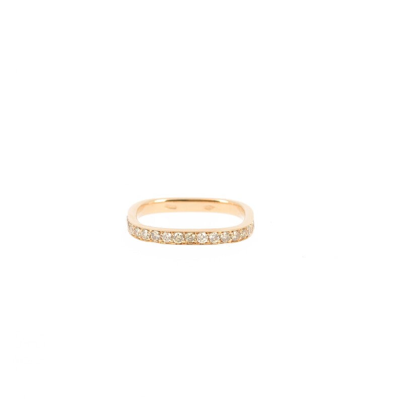 Carré ring in pink gold set with half brun diamonds