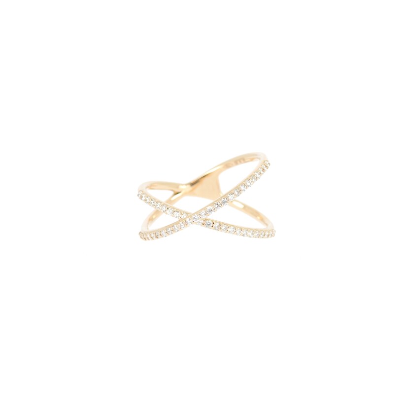 White gold Double Croise ring half set with diamond