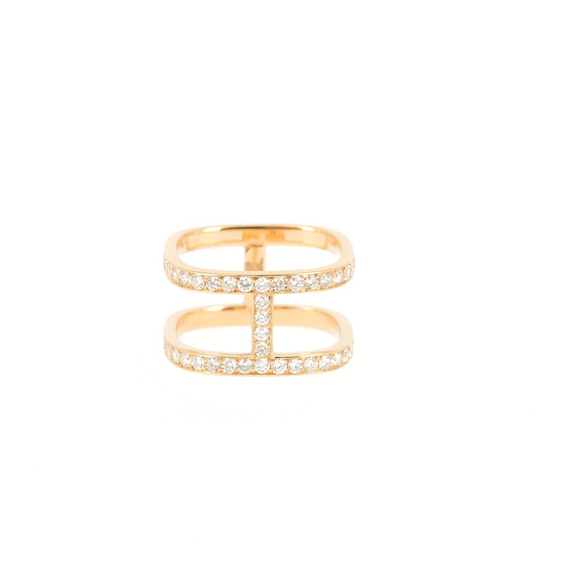 Double Carré ring in pink gold set with half diamonds