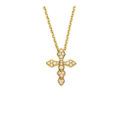 Pendentif Akillis Croix Python sur chaine or jaune et diamants