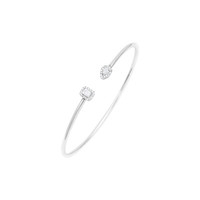 Bracelet Jonc Ouvert or blanc diamants poire et princesse.
