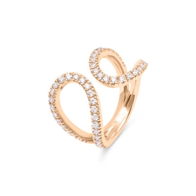 Bague Bulle or rose demi serti de diamants
