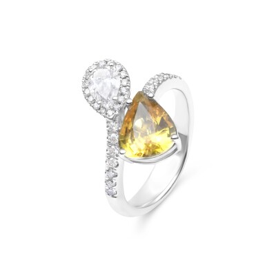 Bague Toi et Moi or blanc diamant et saphir jaune