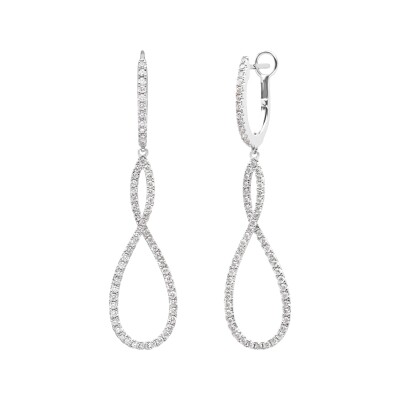 Boucles d'oreilles pendant en forme de 8 or blanc diamants