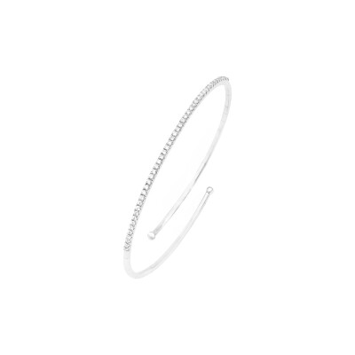 Bracelet or blanc jonc souple ouvert demi serti