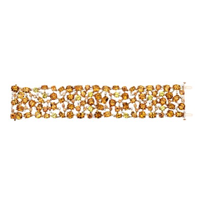 Manchette or jaune serti de citrines, saphirs jaune, orange et diamants