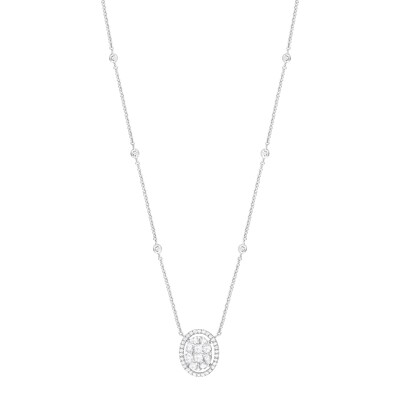 Collier ovale or blanc serti diamants entourage diamants